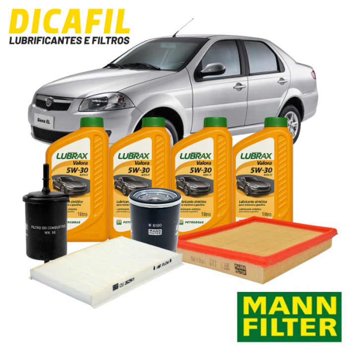 Kit Troca de Óleo Completa - Fiat Siena até 2013 - Lubrax Valora 5w30 Mann