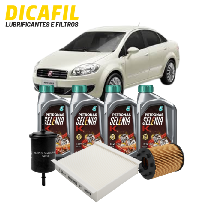 Kit Troca de Óleo Fiat Linea tjet 2008 - Petronas 15w40 Mann | Dicafil 