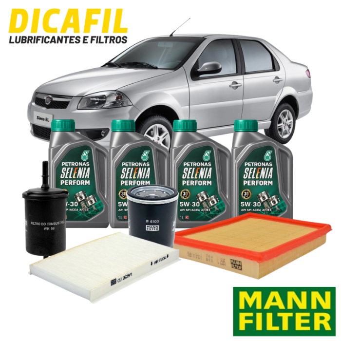 Kit Troca de Óleo Completo - Fiat Siena até 2013 - Petronas 5w30 Mann