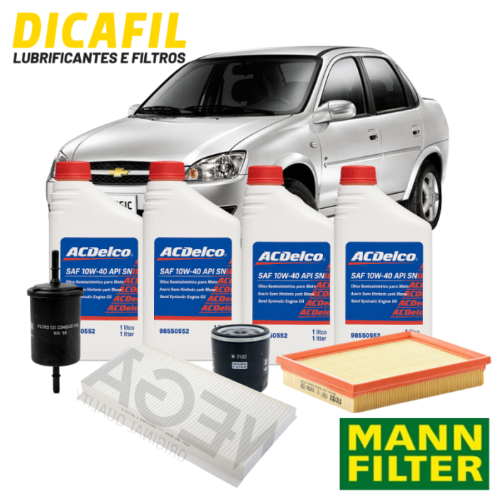 Kit Troca de óleo Completa - Corsa Classic - ACDelco 10w40 Mann