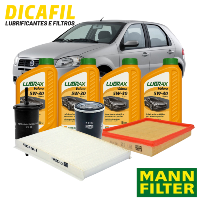 Kit Troca de Óleo Completa - Fiat Palio até 2013 - Lubrax Valora 5w30 Mann