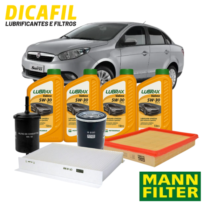 Kit Troca de Óleo Completo - Fiat Siena após 2014 - Lubrax Valora 5w30 Mann