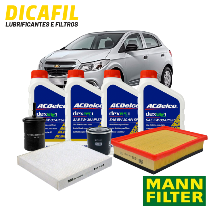 Kit Troca de óleo Completa - Onix 2012 a 2019 - Acdelco 5w30 Mann