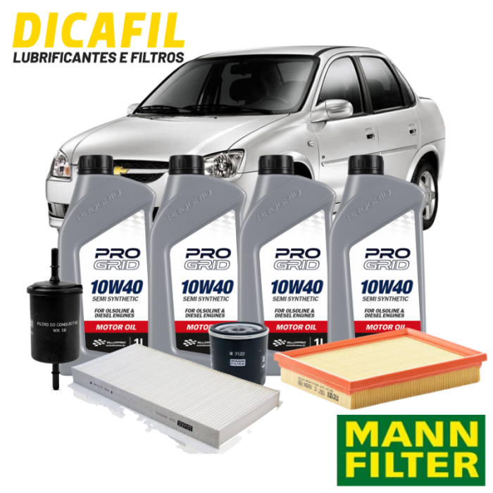 Kit Troca de óleo Completa - Corsa Classic - Progrid 10w40 Mann