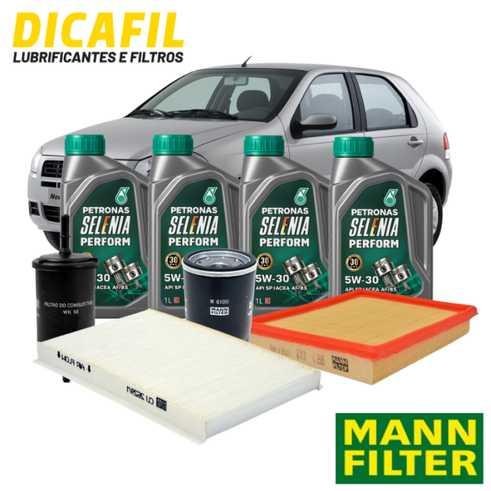 Kit Troca de Óleo Completa - Fiat Palio até 2013 - Petronas 5w30 Mann