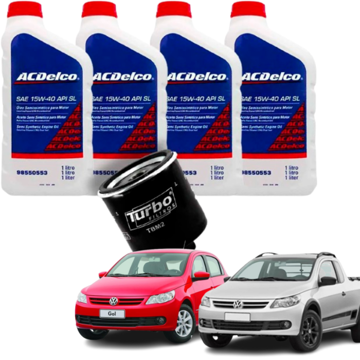 Kit Revisão Troca de Óleo - Vw Gol, Voyage, Saveiro, Fox e Parati - 15w40 ACDelco e Filtro TURBO 
