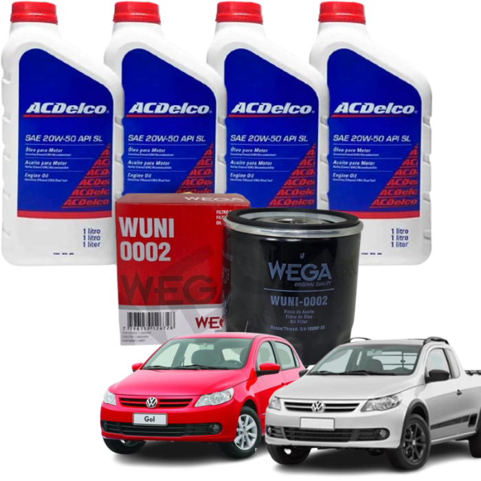 Kit Revisão Troca de Óleo - Vw Gol, Voyage, Saveiro, Fox e Parati - 20w50 ACDelco e Filtro WEGA 