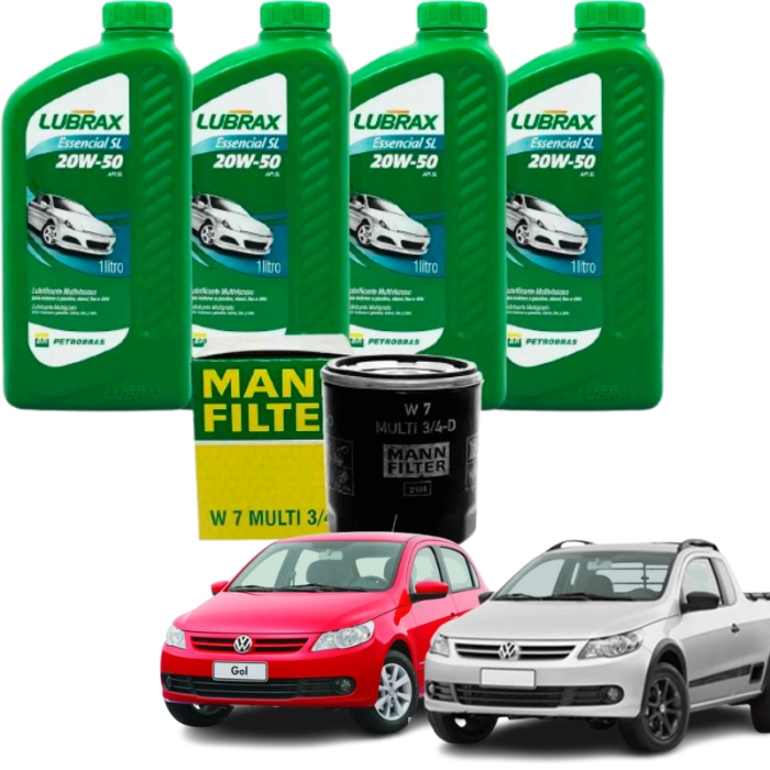 Kit Revisão Troca de Óleo - Vw Gol, Voyage, Saveiro, Fox e Parati - 20w50 Lubrax e Filtro MANN 