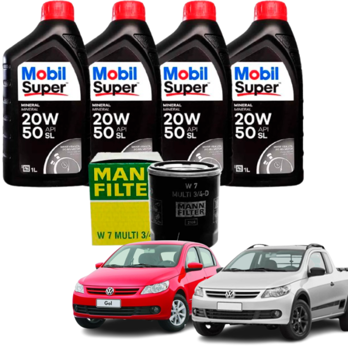 Kit Revisão Troca de Óleo - Vw Gol, Voyage, Saveiro, Fox e Parati  - 20w50 MOBIL e Filtro MANN