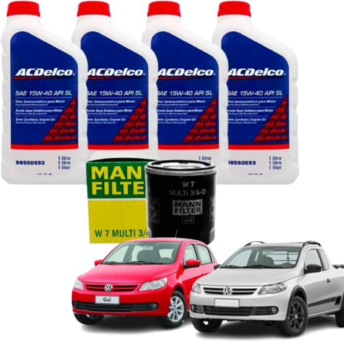 Kit Revisão Troca de Óleo - Vw Gol, Voyage, Saveiro, Fox e Parati - 15w40 ACDelco e Filtro MANN 