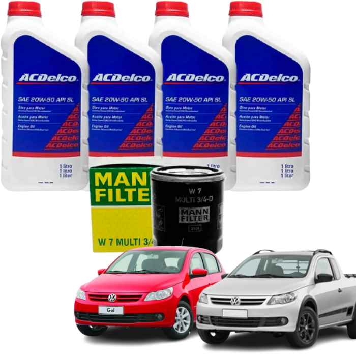 Kit Revisão Troca de Óleo - Vw Gol, Voyage, Saveiro, Fox e Parati - 20w50 ACDelco e Filtro Mann