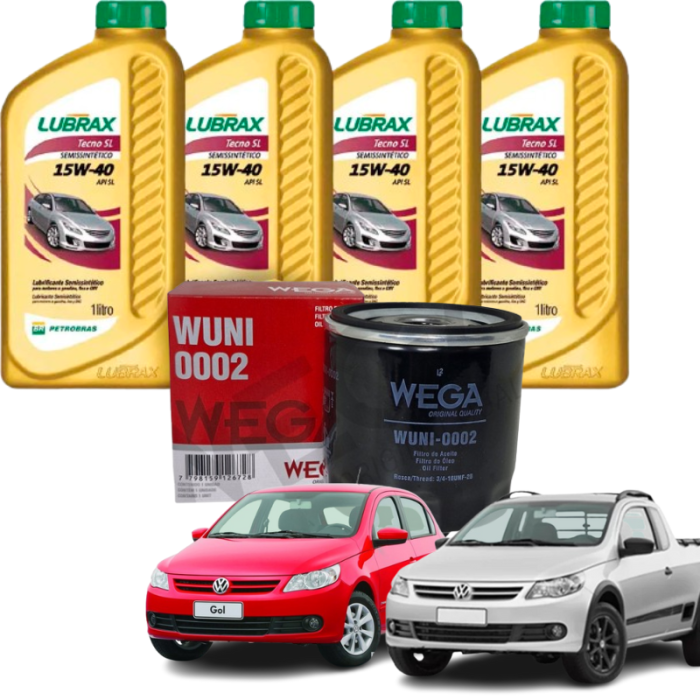 Kit Revisão Troca de Óleo - Vw Gol, Voyage, Saveiro, Fox e Parati - Lubrax 15w40 e Filtro WEGA 