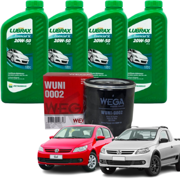 Kit Revisão Troca de Óleo - Vw Gol, Voyage, Saveiro, Fox e Parati - 20w50 Lubrax e Filtro WEGA 