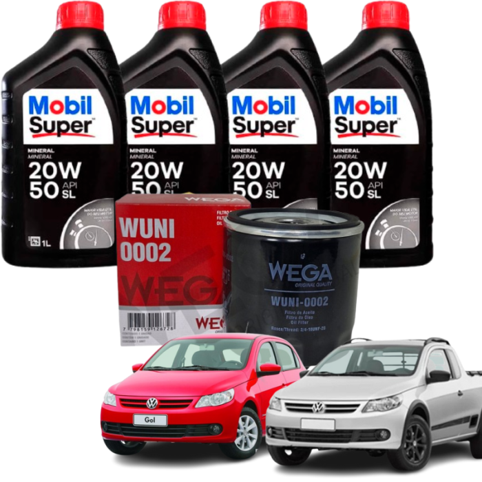 Kit Revisão Troca de Óleo - Vw Gol, Voyage, Saveiro, Fox e Parati - 20w50 MOBIL e Filtro WEGA 
